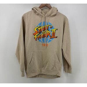 Street Fighter II 1991 Capcom Hoodie Men's Small Beige Pullover Ken Ryu Graphic